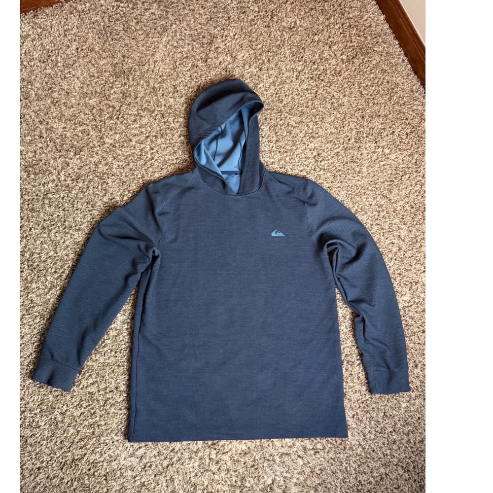 Quiksilver Mens DryFlight Hoodie Blue Waffle Knit Performance Pullover‎ Medium